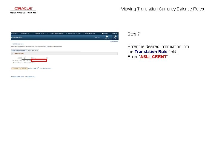 Viewing Translation Currency Balance Rules Step 7 Enter the desired information into the Translation