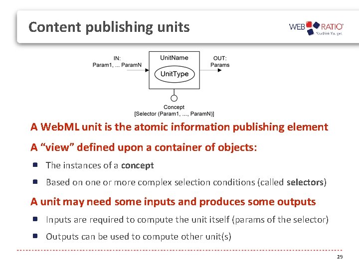 Content publishing units A Web. ML unit is the atomic information publishing element A