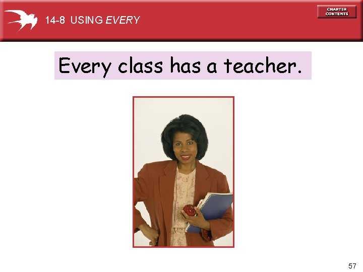 14 -8 USING EVERY Every class has a teacher. 57 