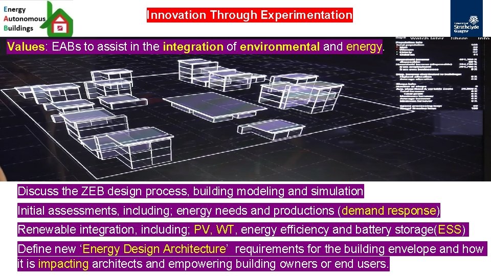Innovation Through Experimentation Values: EABs to assist in the integration of environmental and energy.