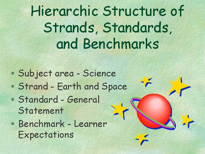 Hierarchic Structure of Strands, Standards, and Benchmarks § Subject area - Science § Strand