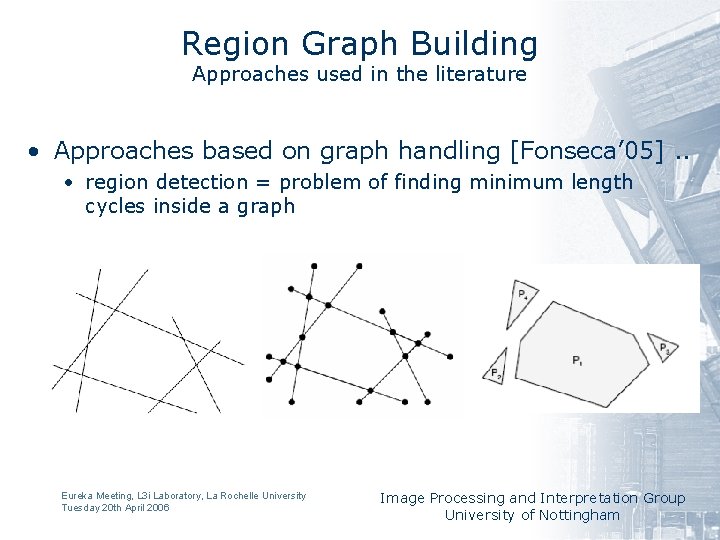 Region Graph Building Approaches used in the literature • Approaches based on graph handling