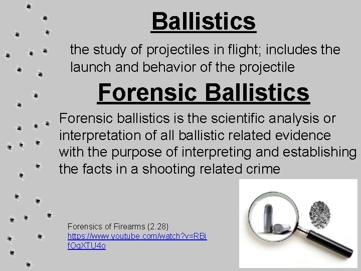 Ballistics the study of projectiles in flight; includes the launch and behavior of the