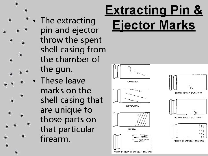 Extracting Pin & Ejector Marks • The extracting pin and ejector throw the spent