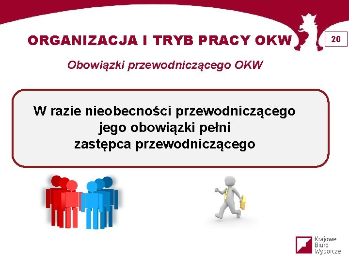 ORGANIZACJA I TRYB PRACY OKW Obowiązki przewodniczącego OKW W razie nieobecności przewodniczącego jego obowiązki