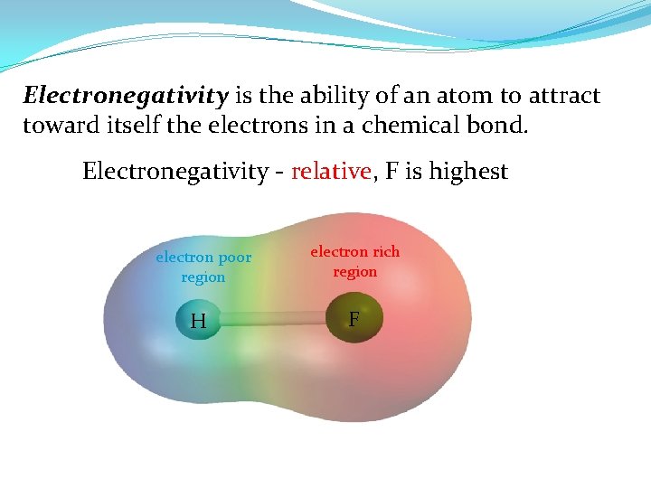 Electronegativity is the ability of an atom to attract toward itself the electrons in