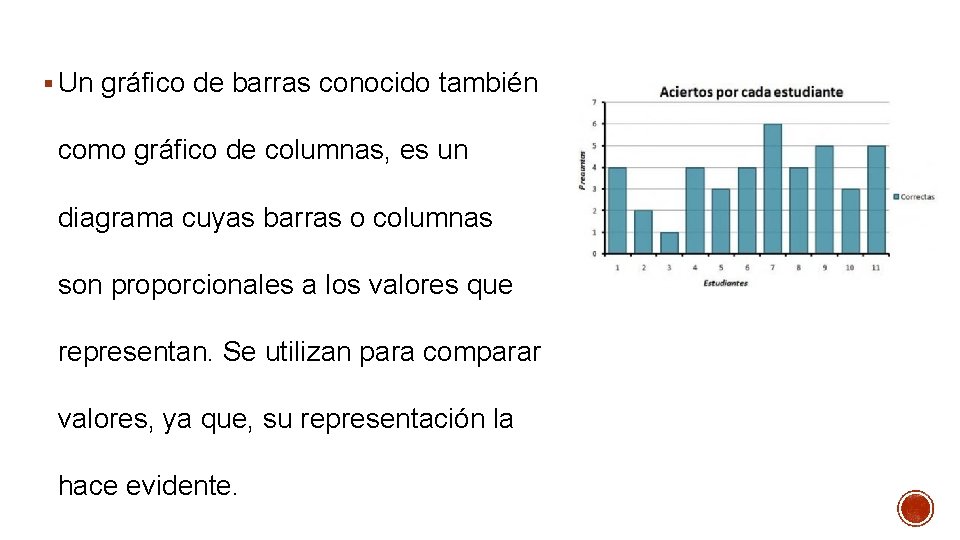 § Un gráfico de barras conocido también como gráfico de columnas, es un diagrama