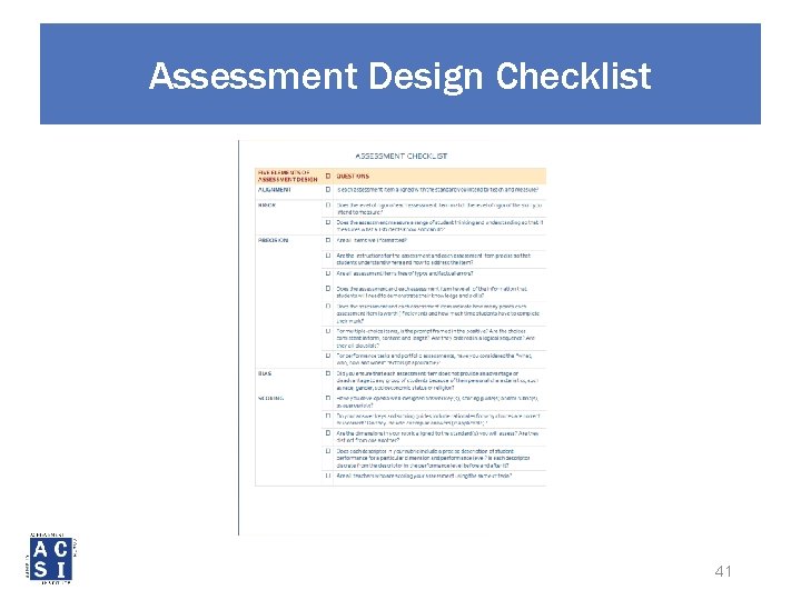Assessment Design Checklist 41 