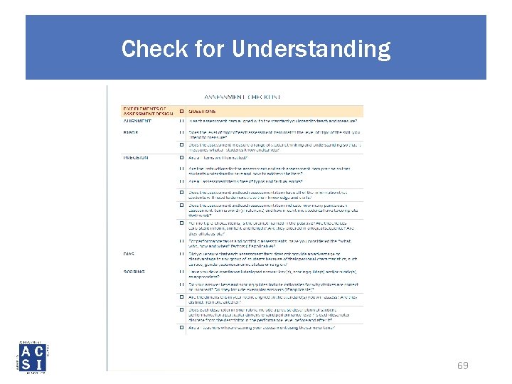 Check for Understanding 69 