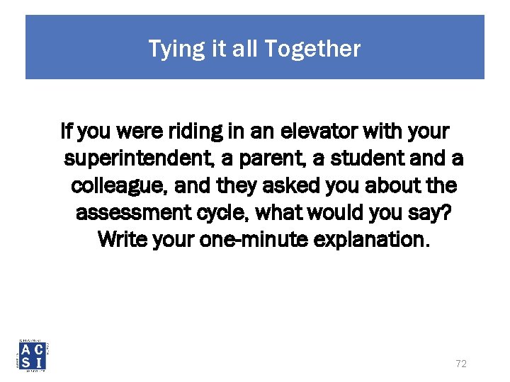 Tying it all Together If you were riding in an elevator with your superintendent,