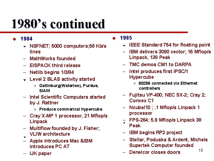 1980’s continued u 1984 u . – NSFNET; 5000 computers; 56 Kb/s lines –