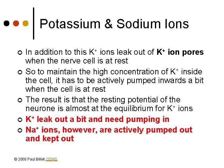 Potassium & Sodium Ions ¢ ¢ ¢ In addition to this K+ ions leak