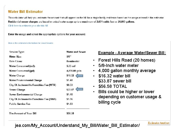 15 Example - Average Water/Sewer Bill: • • Forest Hills Road (20 homes) 5/8