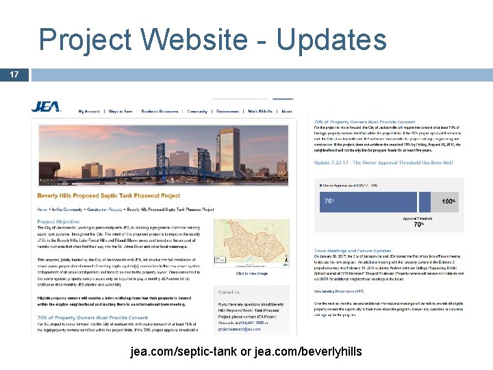 Project Website - Updates 17 jea. com/septic-tank or jea. com/beverlyhills 