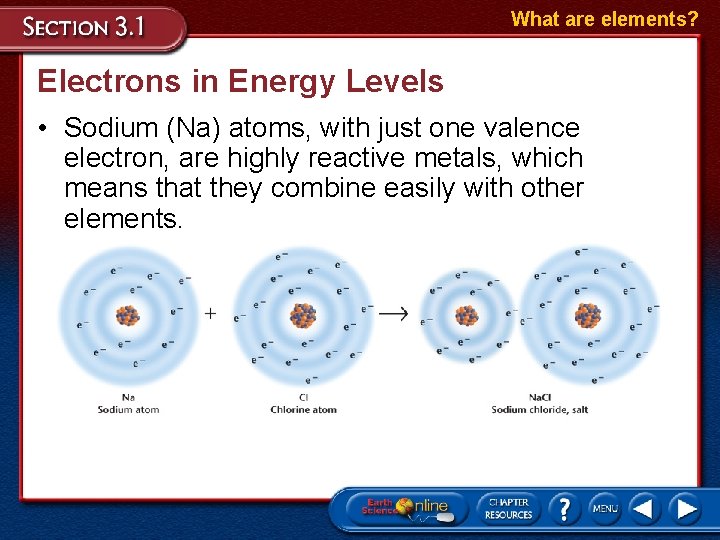 What are elements? Electrons in Energy Levels • Sodium (Na) atoms, with just one