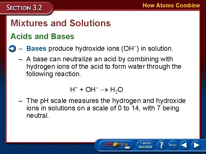 How Atoms Combine Mixtures and Solutions Acids and Bases – Bases produce hydroxide ions