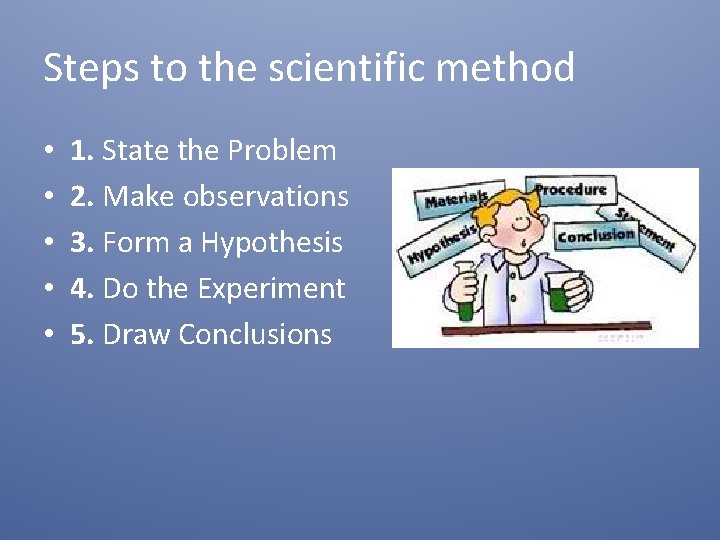 Steps to the scientific method • • • 1. State the Problem 2. Make