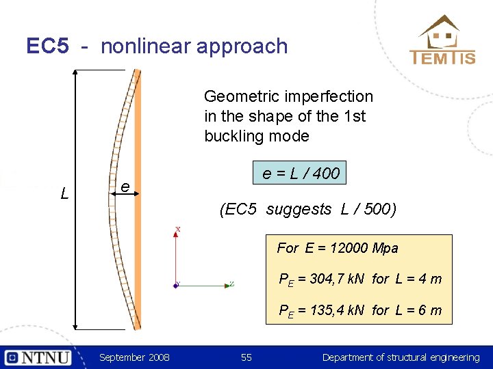 EC 5 - nonlinear approach Geometric imperfection in the shape of the 1 st