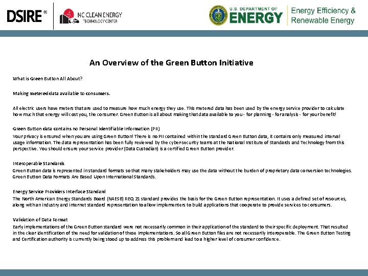 An Overview of the Green Button Initiative What is Green Button All About? Making