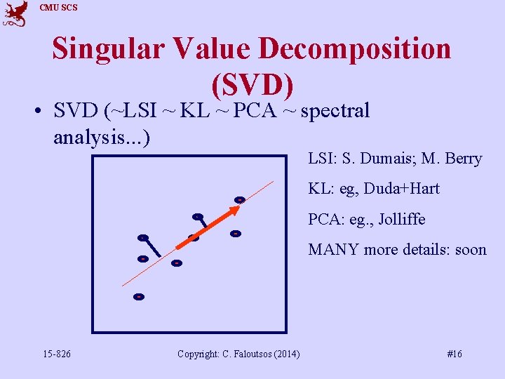 CMU SCS Singular Value Decomposition (SVD) • SVD (~LSI ~ KL ~ PCA ~