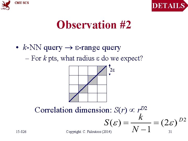 CMU SCS DETAILS Observation #2 • k-NN query -range query – For k pts,