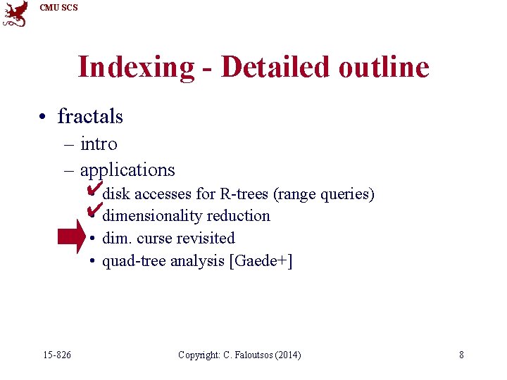 CMU SCS Indexing - Detailed outline • fractals – intro – applications ✔ •