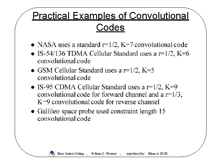 Practical Examples of Convolutional Codes Error Control Coding , © Brian D. Woerner ,