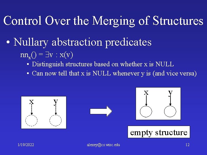 Control Over the Merging of Structures • Nullary abstraction predicates nnx() = v :