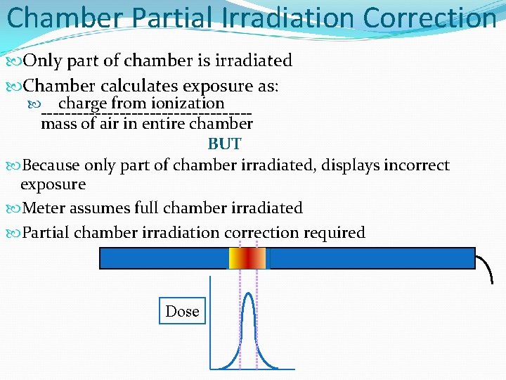 Chamber Partial Irradiation Correction Only part of chamber is irradiated Chamber calculates exposure as: