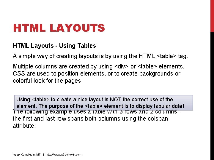 HTML LAYOUTS HTML Layouts - Using Tables A simple way of creating layouts is HTML LAYOUTS HTML Layouts - Using Tables A simple way of creating layouts is