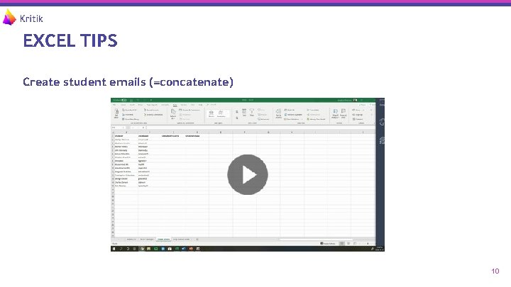 EXCEL TIPS Create student emails (=concatenate) 10 