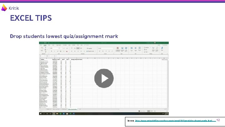 EXCEL TIPS Drop students lowest quiz/assignment mark Source: https: //www. extendoffice. com/documents/excel/3972 -excel-drop-lowest-grade. html
