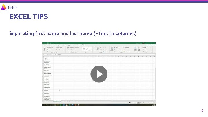 EXCEL TIPS Separating first name and last name (=Text to Columns) 9 
