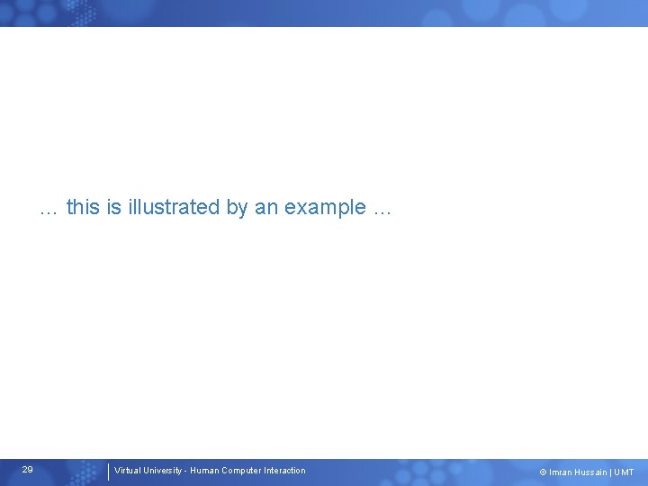 … this is illustrated by an example … 29 Virtual University - Human Computer