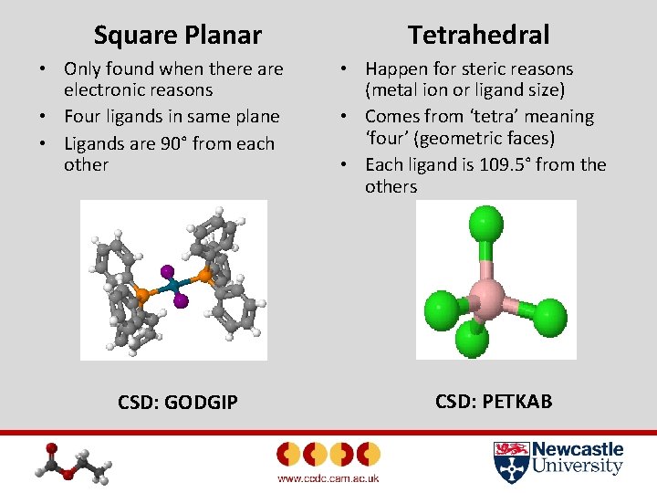 Square Planar • Only found when there are electronic reasons • Four ligands in