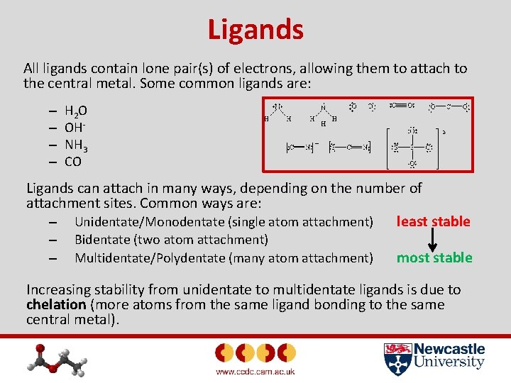 Ligands All ligands contain lone pair(s) of electrons, allowing them to attach to the