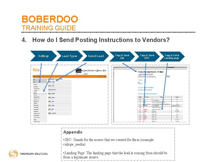 BOBERDOO TRAINING GUIDE 4. How do I Send Posting Instructions to Vendors? Settings Lead