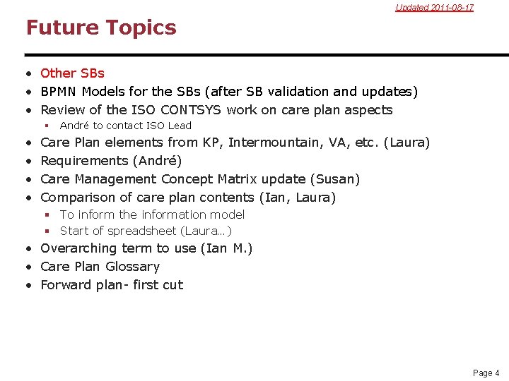 Updated 2011 -08 -17 Future Topics • Other SBs • BPMN Models for the