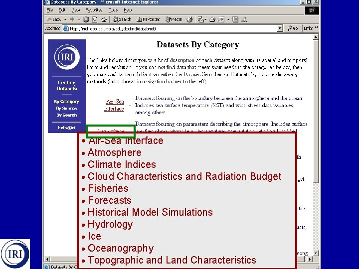  Air-Sea Interface Atmosphere Climate Indices Cloud Characteristics and Radiation Budget Fisheries Forecasts Historical