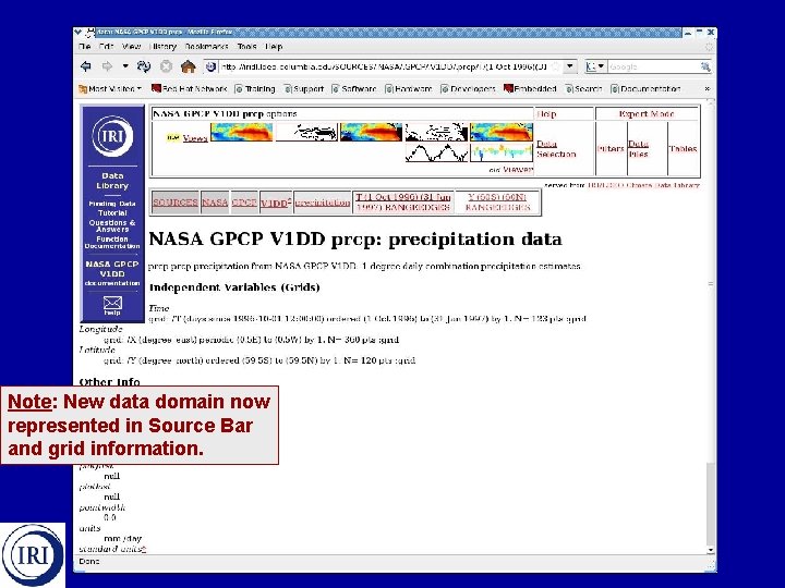 Note: New data domain now represented in Source Bar and grid information. 