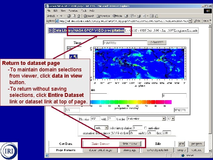 Return to dataset page -To maintain domain selections from viewer, click data in view