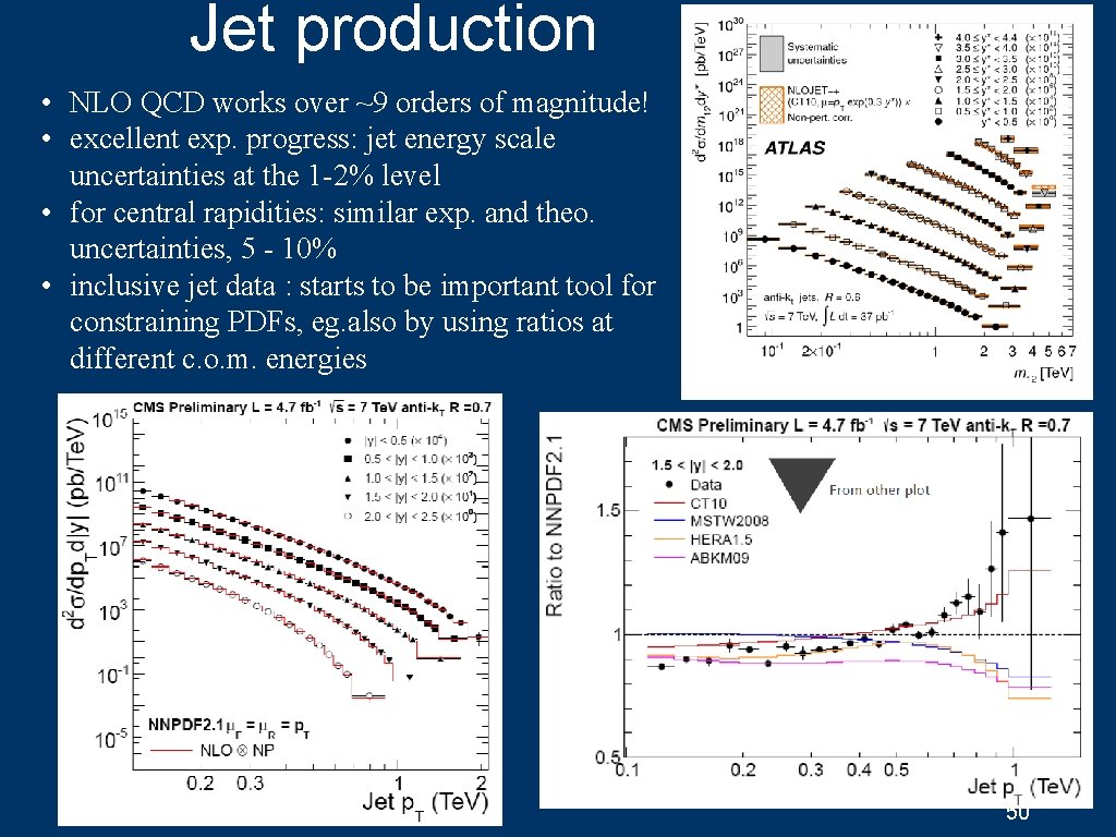 Jet production • NLO QCD works over ~9 orders of magnitude! • excellent exp.