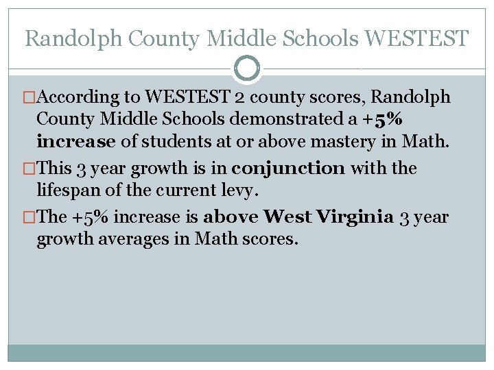 Randolph County Middle Schools WESTEST �According to WESTEST 2 county scores, Randolph County Middle