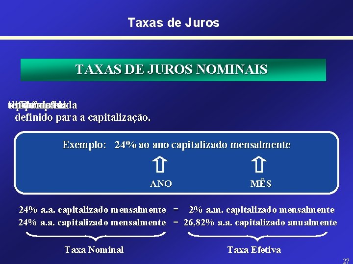 Taxas de Juros TAXAS DE JUROS NOMINAIS tempo diferente período Refere-se do de um