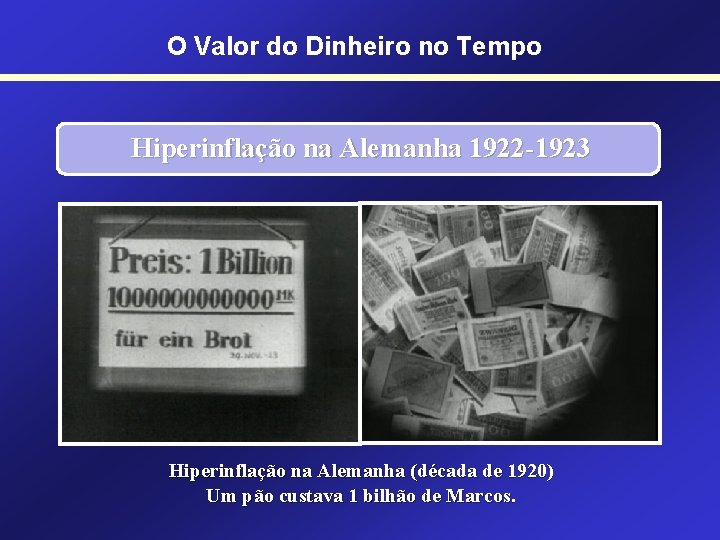 O Valor do Dinheiro no Tempo Hiperinflação na Alemanha 1922 -1923 Hiperinflação na Alemanha