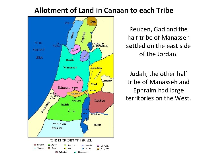 Allotment of Land in Canaan to each Tribe Reuben, Gad and the half tribe