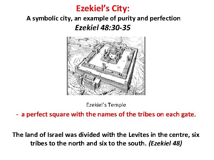 Ezekiel’s City: A symbolic city, an example of purity and perfection Ezekiel 48: 30