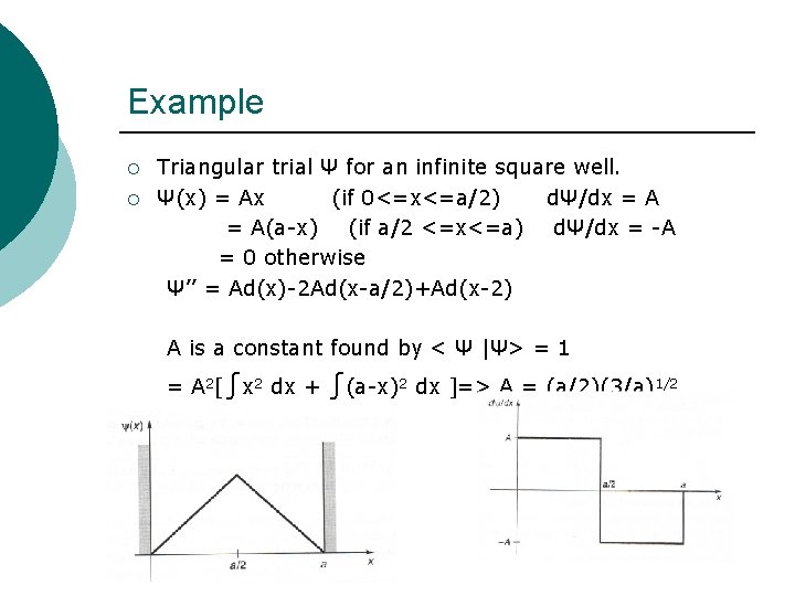 Example ¡ ¡ Triangular trial Ψ for an infinite square well. Ψ(x) = Ax