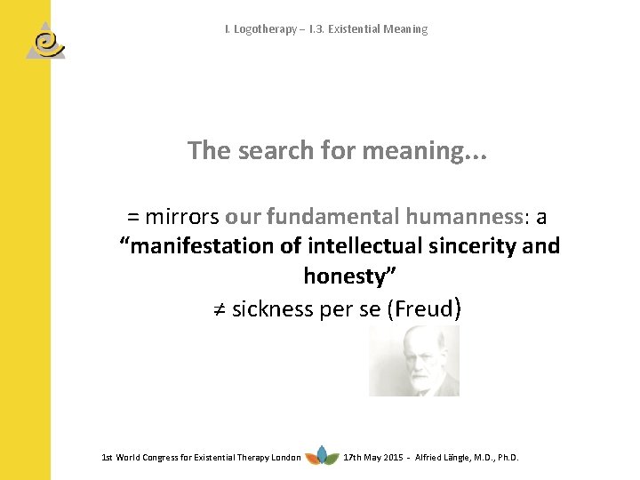I. Logotherapy I. 3. Existential Meaning The search for meaning. . . = mirrors