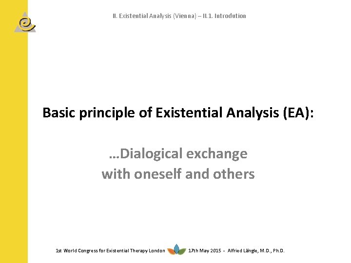 II. Existential Analysis (Vienna) – II. 1. Introdution Basic principle of Existential Analysis (EA):